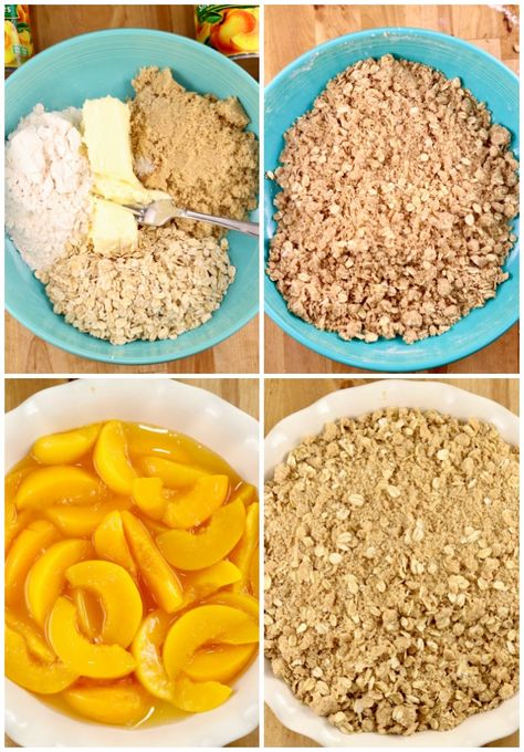 Peach Crisp With Canned Peaches Easy, Peach Cobbler Crisp Easy, Peach Cobbler Crumble Topping Easy, Crumble Topping For Peach Cobbler, Can Peaches Recipes Simple, Peach Cobbler With Oatmeal Topping, Peach Cobbler Oatmeal Crisp, Canned Peaches Crisp, Peach Crisps With Oatmeal