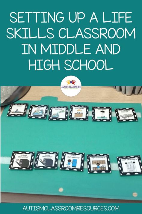 Functional Life Skills Special Education, Classroom Setup Middle School, Classroom Organization High School, High School Special Education Classroom, Special Education Classroom Setup, Middle School Special Education, Life Skills Kids, Middle School Life, High School Special Education