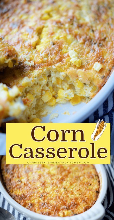 This deliciously easy corn casserole made with fresh corn kernels, butter, heavy cream and eggs is the perfect side dish. Baked Corn Casserole, Corn Pudding Casserole, Sweet Corn Pudding, Easy Corn Casserole, Corn Recipes Side Dishes, Cream Corn Casserole, Corn Casserole Recipe, Cafe Delites, Corn Pudding