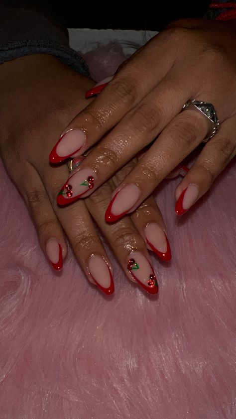 Misoltoes Nails, Cool Valentines Nails, Bye Nails, Baddie Nails Almond, Saint Valentine Nails, Summer Cherry Nails, Dope Nails Almond, Red Vacation Nails, Nails With Cherries