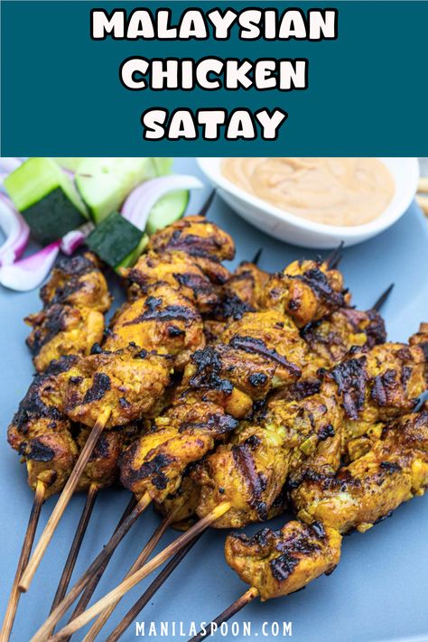 The juicy and tender chunks of chicken covered in the warmth of curry spices and a hint of sweetness then paired with a creamy peanut sauce make this Malaysian Chicken Satay totally delicious! The marinade in this recipe works brilliantly with beef and pork, too. Malaysian Chicken, Beef And Pork, Curry Spices, Onion Chicken, Chicken Satay, Ground Turmeric, Summer Grilling, Chicken Marinades, Minced Onion