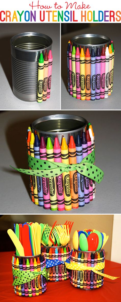 How to make crayon utensil holders Making Crayons, Diy Crayons, Elmo Birthday Party, Sesame Street Birthday Party, Elmo Party, Elmo Birthday, Art Birthday Party, Sesame Street Birthday, Tin Cans