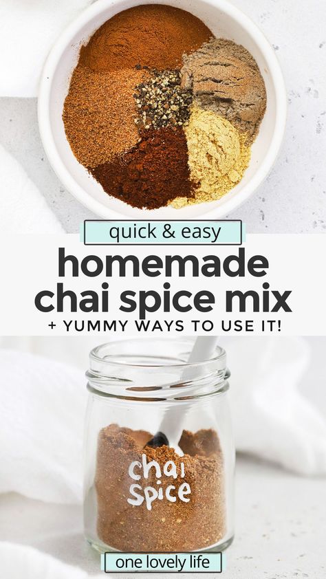 Chai Spice Mix - Learn how to make chai spice mix with our easy recipe! Add it to drinks, baked goods, and so much more. Don't miss all our favorite ways to use it in the post! (Naturally vegan, paleo, Whole30) // DIY Chai Spice // Homemade Chai Mix // Homemade Spice Blend // Chai Spice From Scratch// #chaispice #chai #fromscratch Chia Spice Blend, Chai Seasoning Blend, How To Make All Spice, Homemade Chai Mix Recipe, Diy Chai Spice Blend, Chia Spice Recipe, Chai Tea Spice Blend, Homemade Chai Spice Blend, Chai Mix Homemade