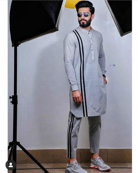 Kurta With Sneakers Outfit Men, Pakistani Kurta Designs For Men, Mens Pathani Kurta Style, Eid Kurta Design For Men, New Latest Kurta Pattern For Men, Stylish Kurta Pajama For Men, Men Kurta Designs Style, Kurta Designs Men's, Pathani For Men