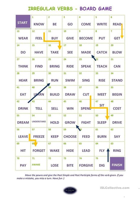 Irregular verbs - board game - English ESL Worksheets for distance learning and physical classrooms Irregular Verbs Activities, Irregular Verbs Game, Verbs Games, Irregular Verbs Worksheet, Verbs For Kids, Verb Games, Game Worksheet, Stories With Moral Lessons, Verbs Activities