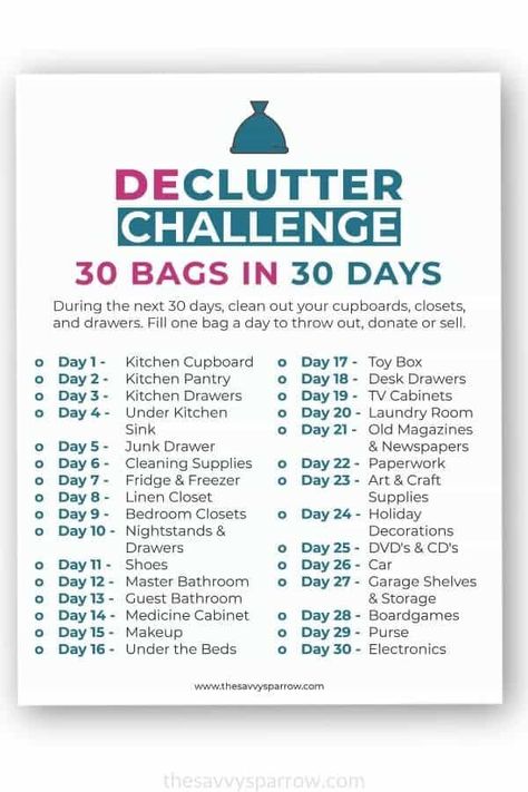 Household Cleaning Tips, 30 Day Declutter, Decluttering Challenge, Organize Ideas, Declutter Checklist, Declutter Home, Declutter Challenge, Renovation Budget, House Cleaning Checklist