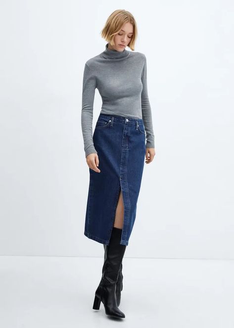 The 30 Best Denim Skirts That Are Making a Fashion Comeback | Who What Wear Media Outfit, Zara Denim Skirt, Ripped Denim Skirts, Denim Skirt Fashion, Moda Denim, Tan Legs, Dramatic Classic, London Brands, Midi Denim