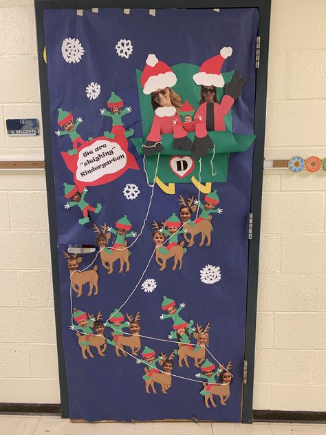 Reindeer Door Ideas, Best Classroom Christmas Door, Preschool December Door Ideas, Door Wars Christmas, Christmas Kindergarten Door Decorations, Red Truck Christmas Classroom Door, Christmas Tree Door Ideas For Classroom, Santa Stuck In Chimney Door Decoration, Christmas Door Decorations Doctors Office