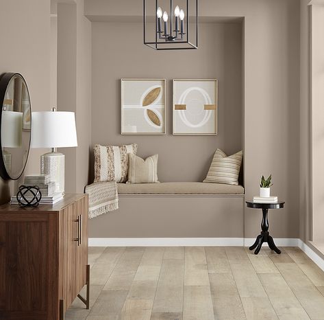 Hallway Paint Colors Behr, Behr Brown Paint Ideas, Colors For Entryway, Entrance Wall Color Ideas, Townhouse Paint Ideas, Brown Hallway Ideas Paint Colors, Entryway Paint Ideas Foyers Wall Colors, Entrance Paint Colors, Beige Entryway Ideas