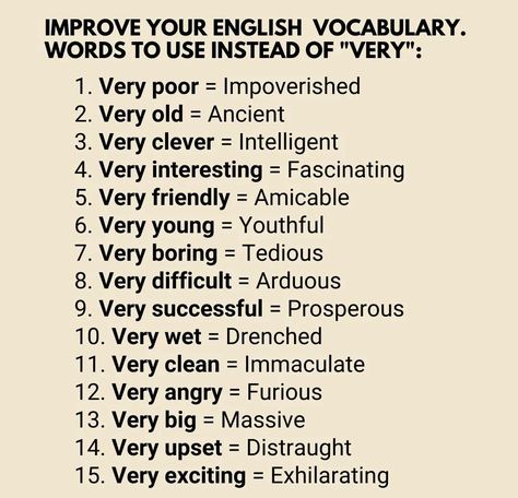 Very Interesting, Very Angry, Improve Your English, Words To Use, Very Excited, English Vocabulary, Writing Tips, Vocabulary, Improve Yourself