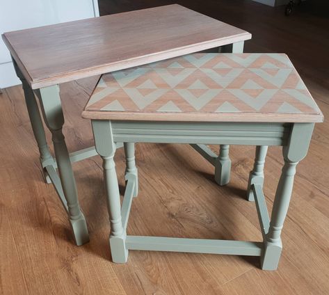 Painted Nesting Tables, Painted Table Tops, Table Top Design, Painted Table, Furniture Restoration, Nesting Tables, Small Tables, Furniture Styles, Coffee And End Tables