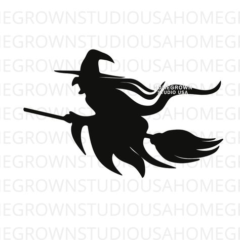 Flying Witch Drawing, Witch On Broom Silhouette, Halloween Silhouettes Printable, Halloween Drawings Witch, Witch On Broom Drawing, Flying Witch Silhouette, Witch Vector, Witch Image, Witch Flying On Broom