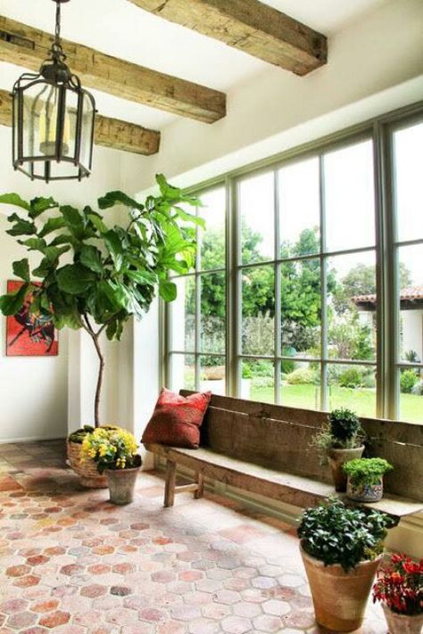 This is perfect Sunroom Remodel, Terracotta Floor Tiles, Door Options, Beautiful Entryways, Terracotta Floor, Metal Barn, Growing Plants Indoors, Flooring Trends, Summer Toys