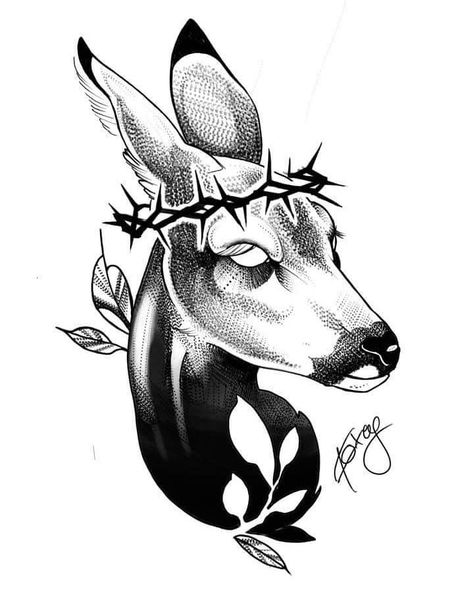 Cute Dark Tattoos, Dear Tattoos, Animals Tattoo Design, Blackwork Tattoo Sketch, Blackwork Tattoo Design Drawings, Tattoo Chart, Animals Tattoos, Cow Tattoo, African Tattoo