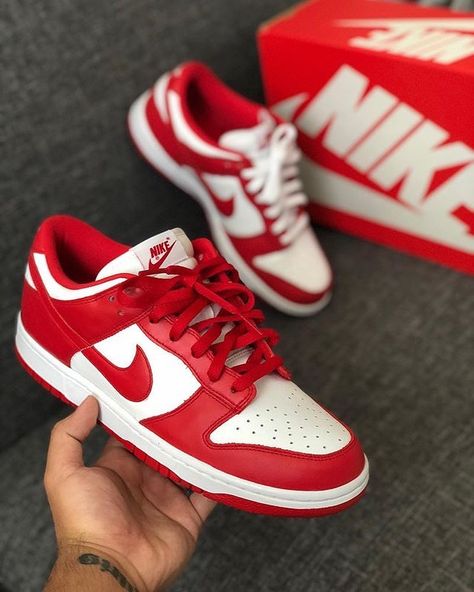 SneakCorner on Instagram: “Red or White laces?” White And Red Shoes, Nike Red Shoes, Red Sneakers Women, Red And White Nike Shoes, Nike Red, Red And White Shoes, Shoes Nike Red And White, Red And White Nike Dunks, White And Red Air Force 1