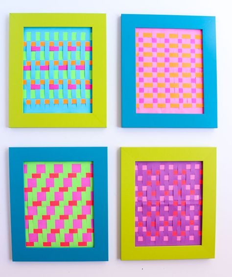 How to make woven paper art - a fun take on the classic paper weaving craft! Banig Weaving Paper, Paper Weaving Template, Paper Weaving Projects, Paper Weaving Patterns Design, Paper Weaving Art, Weaving Paper, Diy Projects For Adults, Scrapbook Paper Designs, Weaving Patterns Design