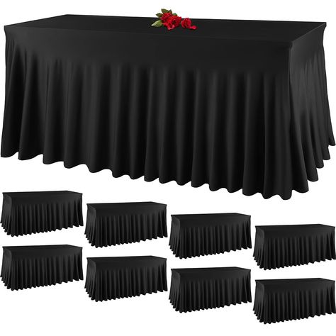 PRICES MAY VARY. Integrated Table Skirt: the rectangle table skirt features integrated design, not only saves you from purchasing tablecloth and table skirt separately, but also solves the color matching troubles of tablecloth and table skirt; It's a nice combination of a table cover and a table skirt Reliable Material: made of quality polyester and spandex, our black table skirts are flexible, soft, and not easy to wrinkle; The fabric of them are thicker and heavier, protecting your tables from Marriage Night, Black Chair Covers, Work Incentives, Ruffled Tablecloth, Folding Chair Covers, Fitted Table Cover, Table Skirts, Rectangle Tables, Thanksgiving Table Runner