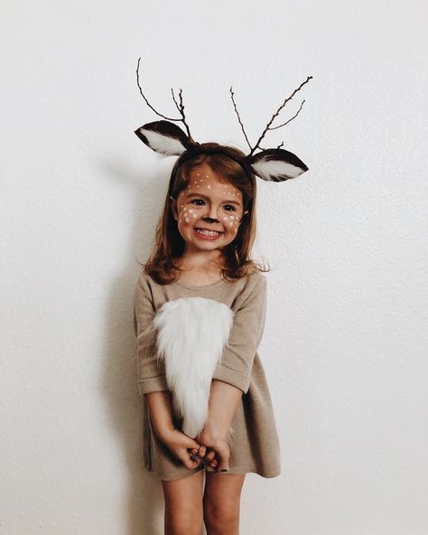 Diy Girl Costumes Kids, Diy Deer Costume For Kids, Kids Costumes Girls Diy, Kids Costumes Diy, Halloween Costumes Children, Bambi Costume, Pebbles Costume, 3 People Costumes, Halloweenský Makeup