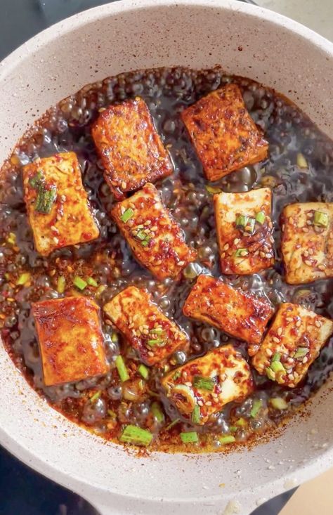 Korean Fried Tofu Recipes, Asian Style Tofu, Shrimp And Tofu Recipes, Tofu Recipes Japanese, Korean Entrees, Breakfast Tofu Recipes, Fish Tofu Recipe, Tofu Side Dish, Korean Tofu Recipes