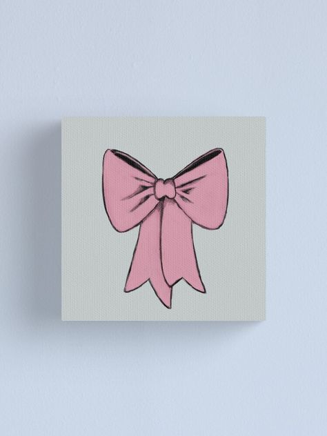 Tela, 6×8 Canvas Painting, Canvas Painting Ideas Coquette, Bow Painting Easy, Mini Canvases Ideas, Bow Canvas Painting, Diy Pink Canvas Art, Easy Paintings Pink, Coquette Canvas Painting