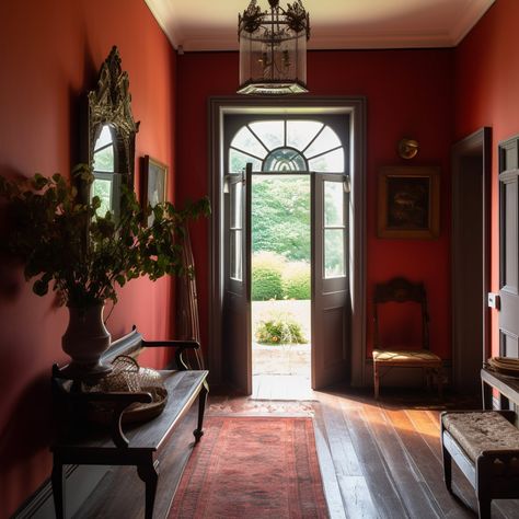 Oxblood Walls, Red Entryway, Red Earth, Red Dining Room Walls, Deep Red Accent Wall, Dark Red Dining Room Walls, Dark Red Walls, Red Wall, Deep Red Wall Paint