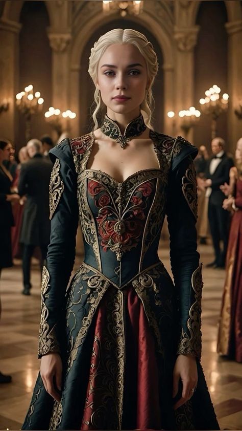 Targeryan Aesthetic Dress, Game Of Thrones Aesthetic Outfits, Got Inspired Outfits, Medieval Princess Outfit, House Targaryen Dress, House Of The Dragon Inspired Outfits, Targaryen Dress Art, House Of Dragon Outfits, Game Of Thrones Gowns