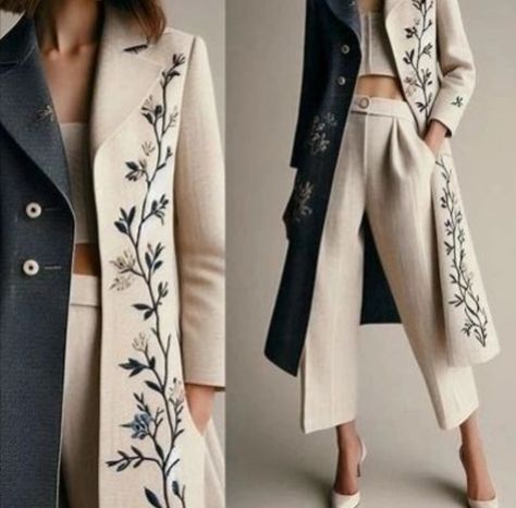 Abaya Designs Latest, Embroidered Coat, Office Wear Women, Arab Fashion, Dress Indian Style, Abayas Fashion, Embroidery Fashion, Abaya Fashion, Suit Fashion