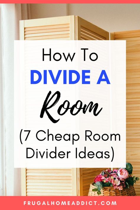 How To Divide A Room Into Two Without A Wall (Cheap DIY Room Divider Ideas) | frugalhomeaddict.com Divide Small Room Into Two Spaces, How To Divide A Room Ideas Small Spaces, Curtain Separation Room Dividers Bedroom, Bedroom Divider Ideas Shared, Seperate Space In Shared Bedroom, Dividing Bedroom Into Two, How To Create Privacy In Shared Bedroom, Bedroom With Divider Ideas, Bedroom Separation Ideas