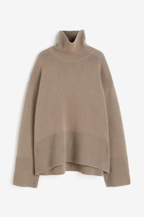 Cashmere-blend Turtleneck Sweater | H&M (US) Collar Jumper, Loose Fit Sweater, Fitted Jumper, Roll Neck Jumpers, Extra Long Sleeves, Cardigan Sweater Jacket, Ribbed Turtleneck, Dark Beige, Simple Shirts