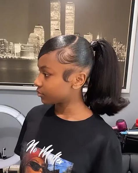 Model Hair For Party, Barbie Ponytail Wig, Barb Ponytail, Hairstyle For Short Hair Black Women, Natural Hair Birthday Styles, Ponytail Hairstyles Birthday, Barbie Ponytail Weave, High Barbie Ponytail, Ponytail Hairstyles High