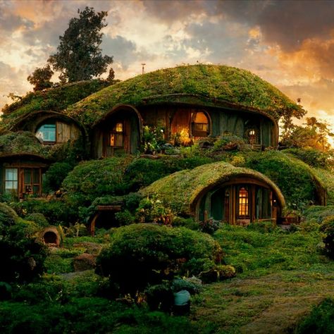 Hobbithole Hobbit Houses, Hobbit House Lord Of The Rings, Rounded House Architecture, Round Roof House, Lord Of The Rings Hobbit House, Hobbit House Concept Art, Hobbit Style House, Hobbit House Exterior, Mossy Houses