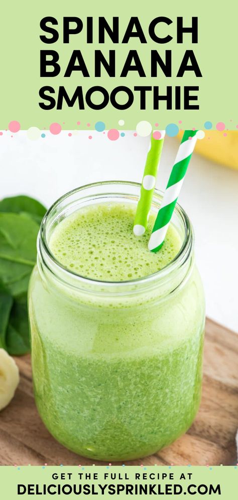 This non-alcoholic beverage is a great way to enjoy your veggies! It's an easy breakfast smoothie with just 3 ingredients. Not only is this spinach smoothie healthy, but it is also creamy and delicious. Save this spinach banana smoothie recipe! Spinach Oatmeal Smoothie, Spinach Banana Pineapple Smoothie, Spinach Breakfast Smoothie, Smoothie With Spinach And Fruit, Easy Spinach Smoothie Recipes, Spinach Yogurt Smoothie, Smoothie Recipes With Spinach And Fruit, Banana And Spinach Smoothie, Spinach Banana Smoothie Recipes