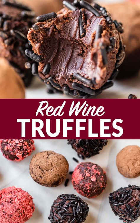 Red Wine Truffles, Red Wine Dessert, Chocolate Truffle Recipe, Truffle Recipe Christmas, Wine Truffles, Boozy Baking, Sipping Chocolate, Red Wine Recipe, Red Desserts