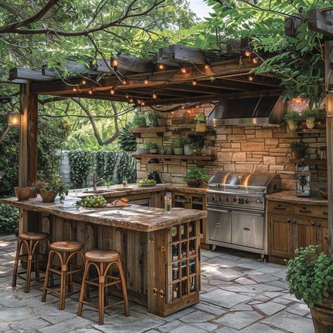 10+ Must-See Outdoor Kitchen Designs for the Modern Home • 333+ Art Images Outdoor Full Kitchen, Outdoor Kitchen Living Room, Natural Outdoor Kitchen, Outdoor Kitchen Modern Design, Outside Kitchens Ideas, Outdoor Garden Kitchen, Outdoor Kitchen And Dining Area, Desert Outdoor Kitchen, Outdoor Stone Kitchen