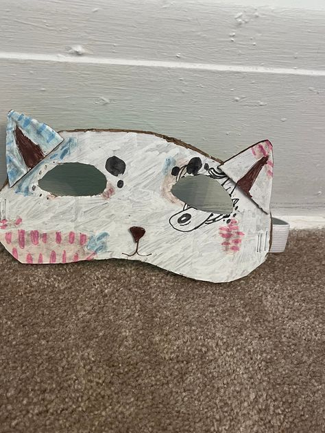 Handmade painted cardboard cat mask. Kid-sized. Therian Cat Mask, Cat Mask Diy, Therian Cat, Painted Cardboard, Black Panther Cat, Cardboard Cat, Panther Cat, Therian Mask, Mask Painting