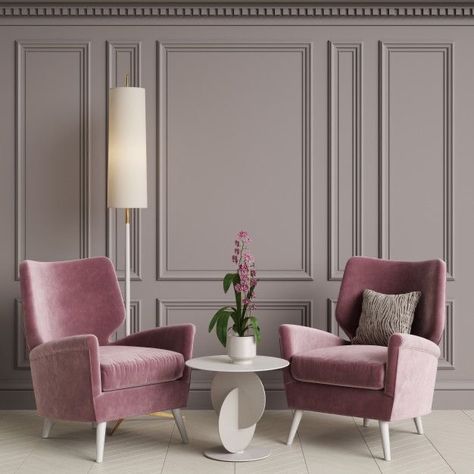 Makeover Living Room, Wall Paint Ideas, Tree Living Room, Pink Armchair, Drawing Room Design, Accessories Wall, Living Room Loft, Classic Living Room, Arm Chairs Living Room