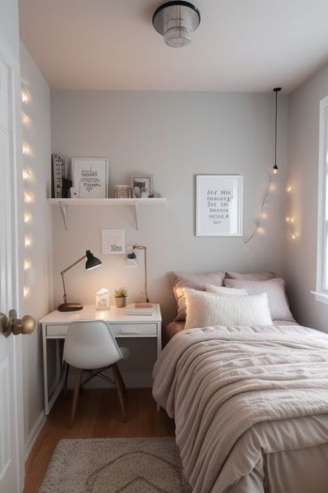 Small Bed Bedroom Ideas, Single Bed Small Room Ideas, Bedroom Inspirations Single Bed, Home Office Bed, Small Bedroom Inspirations Modern, Tony Bedroom Ideas, Small Teenage Room, Small Cozy Room Decor Bedroom, Small Bedroom Ideas Single Bed