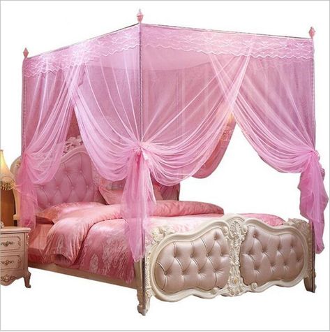 PRICES MAY VARY. Canopy size:57"Wx78.5"Lx78"H/(Suggested for Full) All-Round Protection with a Top : Classical 4 openings design, provides you a 4 dimensional space of comfort . The headboard side is a piece of whole net and with a dustproof top. It's more scientific to help you have a cozy and harmonious sleep in your private land. Super Easy Installation with 2 ways to set up: Four corners with rope，Easy to distinguish direction，You can use hooks install the canopy easily into the ceiling OR h Pink Canopy Bed, Canopy Bed Curtain, Curtain Canopy, Princess Bedroom Decor, Pink Canopy, Four Post Bed, Square Bed, Canopy Bed Curtains, Bed In Corner