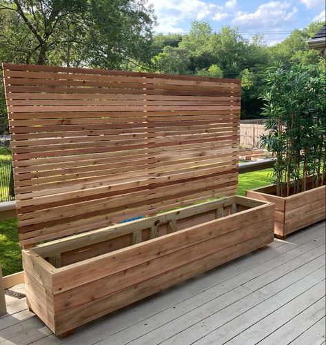 Planter Box Privacy Screen, Decking Planter Boxes, Privacy Wall With Planter Boxes, Planter Boxes Fence, Planter Box With Privacy Screen, Fence With Planter Boxes, Privacy Planters For Patio, Planter Privacy Wall, Privacy Planter Boxes