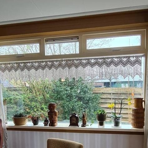 large macrame valance, short boho kitchen curtain, cafe curtains, neutral valances Boho Kitchen Curtains, Macrame Valance, Short Boho, Kitchen Curtain, Large Macrame, Boho Kitchen, Cafe Curtains, Window Valance, Valances