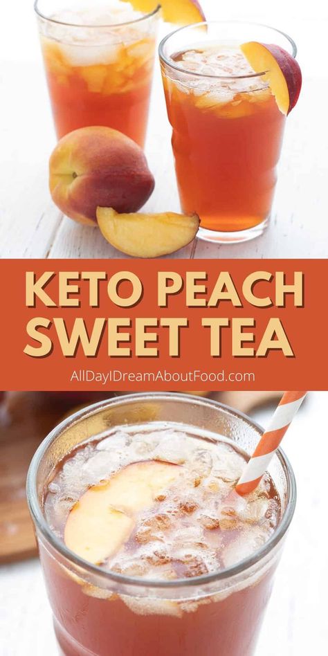 This keto sweet tea is flavored with fresh peaches for an insanely refreshing cold beverage. It's so easy to make, so delicious, and has no added sugar. Keto Ice Tea Recipes, Keto Ice Tea, Keto Iced Tea, Keto Sweet Tea, Keto Iced Tea Recipes, Keto Beverages List, Keto Drinks Non Alcoholic, Sugar Free Tea Recipes, Keto Mocktail Recipe