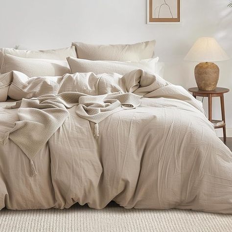 Amazon.com: Bedsure 100% Washed Cotton Duvet Cover Queen - Warm Sand Minimalist Duvet Cover Set Linen Like - 3 Pieces Plain Simple Cotton Duvet Cover Set with 2 Pillow Shams (Warm Sand, Queen, 90"x90") : Home & Kitchen Sand Sheets Bedroom, Tan Duvet, Tan Bedding, Full Size Duvet Cover, 100 Cotton Duvet Covers, Duvet Cover Queen, Queen Size Duvet Covers, Beige Bed, Full Duvet Cover