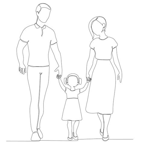 Happy Family Drawing Sketch, Family Of 3 Drawing, Family Easy Drawing, Family Photo Drawing, Family Drawing Sketch, Happy Family Drawing, Family Drawing Easy, Parents Drawing, Family Outline