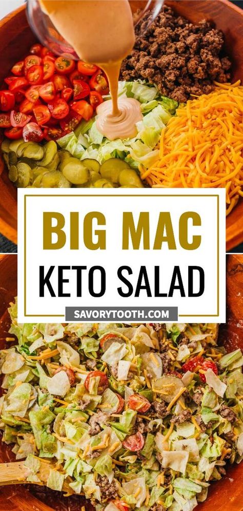 Easy Dinner Recipes No Carb, Low Carb Dinners For Family, Big Mac Salad Keto, Low Carb Family Meals, Keto Dressing, Gf Salads, Smart Eating, Salad Keto, Big Mac Salad