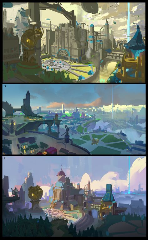 ArtStation - Riot X Arcane - Environments , Envar studio Arcane Environment Art, Envar Studio, Arcane Environment, Arcane Animation, Arcane Piltover, Arcane City, Arcane Concept Art, Arcane World, Background Composition