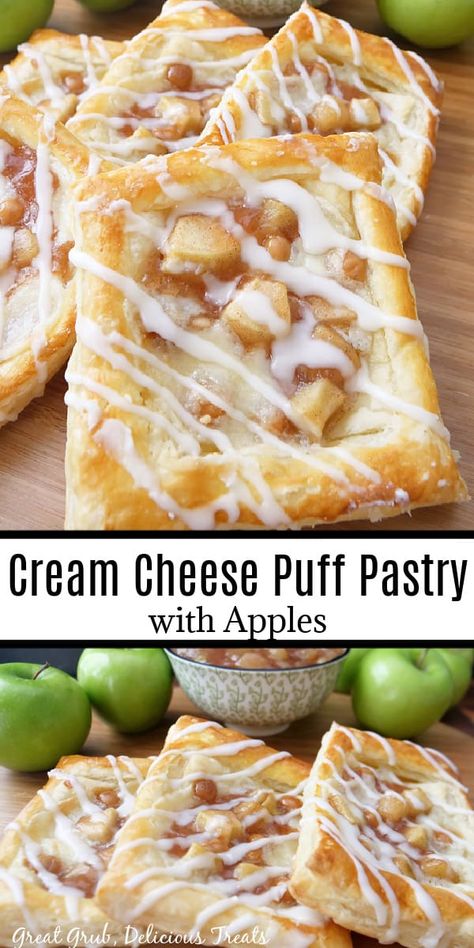 Puff Pastry With Apples, Cream Cheese Puffs, Puff Pastry Recipes Dessert, Cream Cheese Puff Pastry, Apple Cream Cheese, Cream Cheese Pastry, Pastries Recipes Dessert, Apple Pastry, Apple Puff Pastry