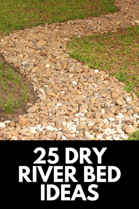 Using River Rock In Landscaping, Dry Creek Bed Ideas, Bridge Over Dry Creek Bed, Dry River Bed Drainage, Dry Creek Bed Landscape Backyards, Dry Bed Landscaping Ideas, River Rock Drainage Landscaping, Dry Riverbed Landscaping Front Yard, Dry River Bed Garden Ideas