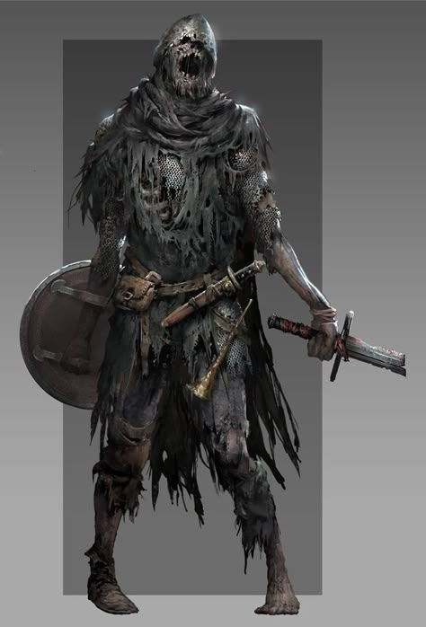 Dungeon Monsters Concept Art, Draugr Concept Art, Undead Concept Art, Fantasy Zombie Art, Undead Viking, Zombie Knight, Skeleton Creature, Zombie Rpg, Fantasy Zombie