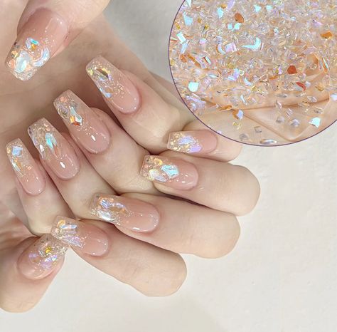 Aurora Nails, Top Nails, Rose Gold Nails, Polar Light, Diamond Nails, Xmas Ideas, Crystal Nails, Stick On Nails, Elegant Nails