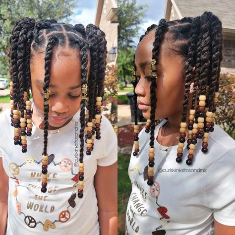 Twist With Beads For Kids Hair, Braids And Twists Hairstyles Kids, Hair Styles With Beads Kids, Hair Styles For Little Black Girls Kids Twists, Kids Beaded Hairstyle, Twists For Little Black Girls Hair, Kids Twists Hairstyles, Kid Twist Hairstyles, Twist Kids Hairstyles